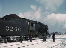 Santa Fe RR freight train about to leave for the West Coast from Corwith yard, Chicago, Ill., 1943. Creator: Jack Delano