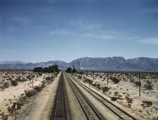 Santa Fe R.R. line leaving Cadiz, Calif. , 1943. Creator: Jack Delano