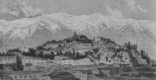 Santa Lucia Hill and snowy mountain range, Santiago, (Santiago de Chile), Chile, 1883. Creator: Unknown