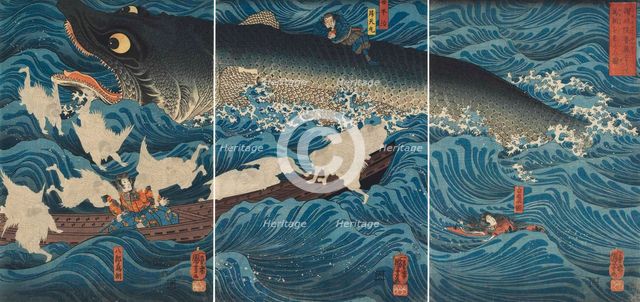 Sanuki no in kenzoku o shite Tametomo wo sukuu zu, 1851. Creator: Kuniyoshi, Utagawa (1797-1861).