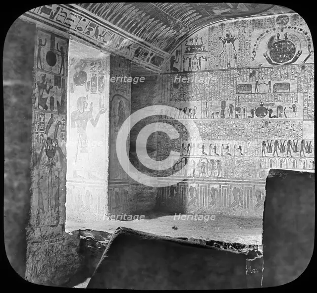 Sarcophagus and burial chamber of Rameses VI, Valley of the Kings, Egypt, c1890. Artist: Newton & Co
