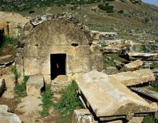 Sarcophagus and family grave, Necropolis of Hierapolis, near Pamukkale, Turkey, 1999. Creator: LTL