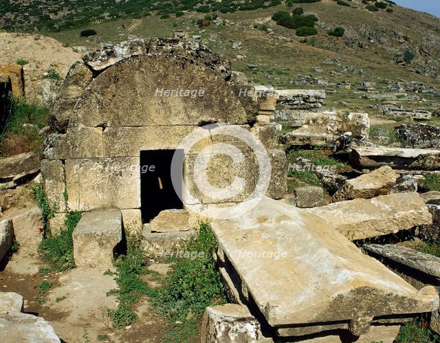 Sarcophagus and family grave, Necropolis of Hierapolis, near Pamukkale, Turkey, 1999.  Creator: LTL.