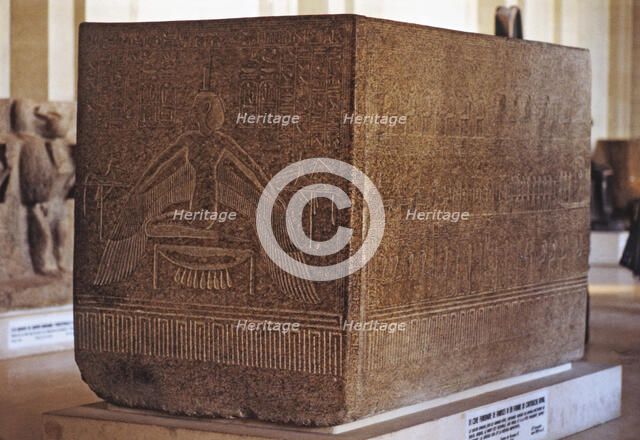 Sarcophagus of Ramses III with the image of goddess Isis and Nephthis, made in granite, from the …