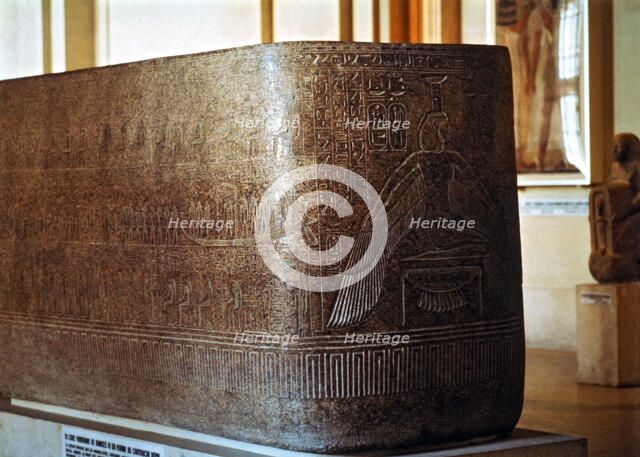 Sarcophagus of Ramses III with the image of goddess Isis and Nephthis, made in granite, from the …