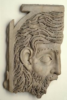 Sarcophagus Lid Fragment, Head of Bearded Man, mid-3rd century. Creator: Unknown