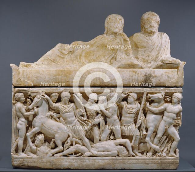 Sarcophagus with lid and 4 unjoined fragments, A.D. 180-220. Creator: Unknown.