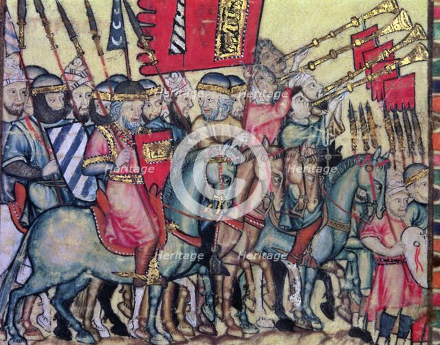 Saracen Hosts going to to war, Miniature in 'Cantigas de Santa Maria' by Alphonse X the Wise, cod…