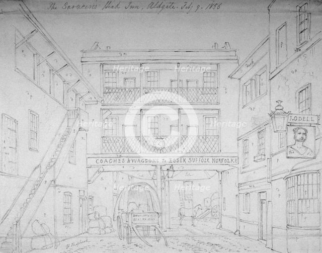 Saracen's Head Inn, Aldgate, London, 1856. Artist: Thomas Hosmer Shepherd