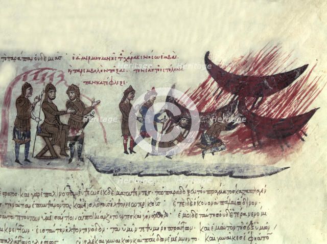 Saracens landed in Crete, Miniature in 'Scylitzes matritensis' (facsimile edition of the original…