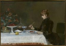 Sarah Bernhardt à table, 1885. Creator: Abbéma, Louise (1853-1927)
