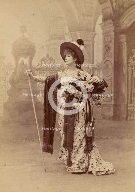 Sarah Bernhardt as Floria Tosca in Act I of Sardou's 'Tosca', neg 1887; print and mount after 1889. Creator: Nadar.