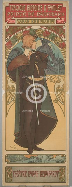 Sarah Bernhardt as Hamlet, 1899. Creator: Alphonse Mucha.