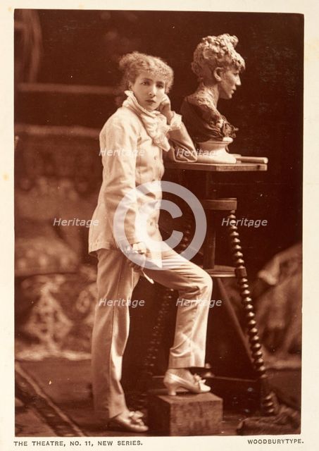 Sarah Bernhardt in her studio sculpting a self portrait, (late 19th century?). Creator: Unknown.