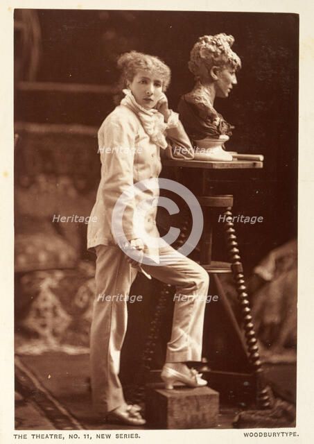 Sarah Bernhardt in her studio sculpting a self portrait, (late 19th century?). Artist: Unknown
