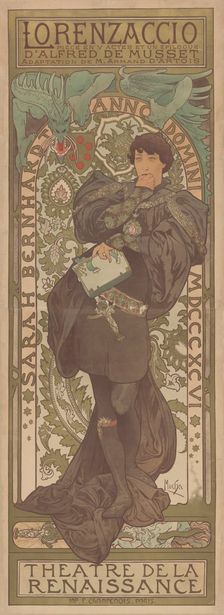 Sarah Bernhardt in Lorenzaccio, Theatre de la Renaissance, c1896. Creator: Alphonse Mucha