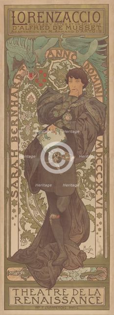 Sarah Bernhardt in Lorenzaccio, Theatre de la Renaissance, c1896. Creator: Alphonse Mucha.