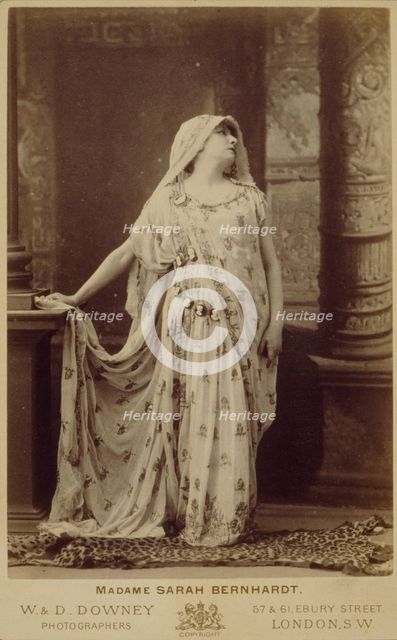 Sarah Bernhardt in the role of Racine's Phèdre, about 1874. Creator: W&D Downey.