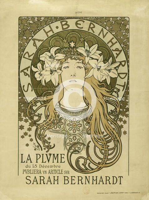 Sarah Bernhardt. La Plume, ca 1897. Creator: Mucha, Alfons Marie (1860-1939).