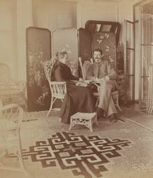 Sarah E Smith, dressed in mourning for her husband, and her brother Frederick S Pray..., 1899. Creator: Maud Morphew