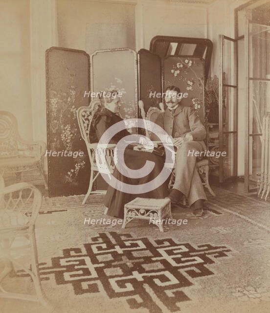 Sarah E Smith, dressed in mourning for her husband, and her brother Frederick S Pray..., 1899. Creator: Maud Morphew.