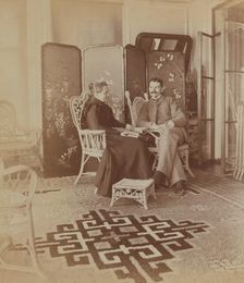 Sarah E Smith, dressed in mourning for her husband, and her brother Frederick S Pray..., 1899. Creator: Maud Morphew