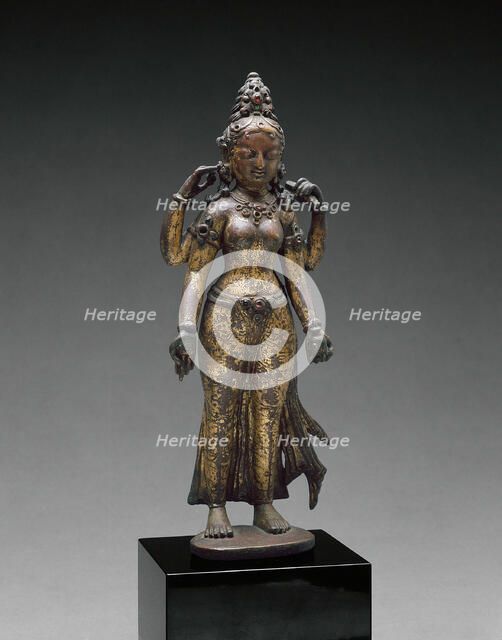 Sarasvati, Goddess of Wisdom, Holding a Book and a Water Pot, 10th century. Creator: Unknown.