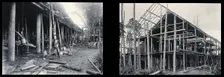 Sarawak: the supporting poles of a Kayan tribal house and a Sea Dayak house under construction. Creator: Unknown