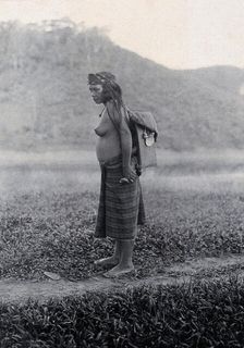 Sarawak: a Kayan woman carrying her child in a sling, c19th century. Creator: Unknown