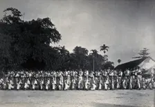 Sarawak: a line-up of armed Sarawak Rangers, c1900. Creator: Unknown
