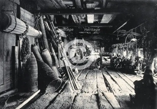 Sarawak: interior of a Kayan tribal house, c1900. Creator: Unknown.
