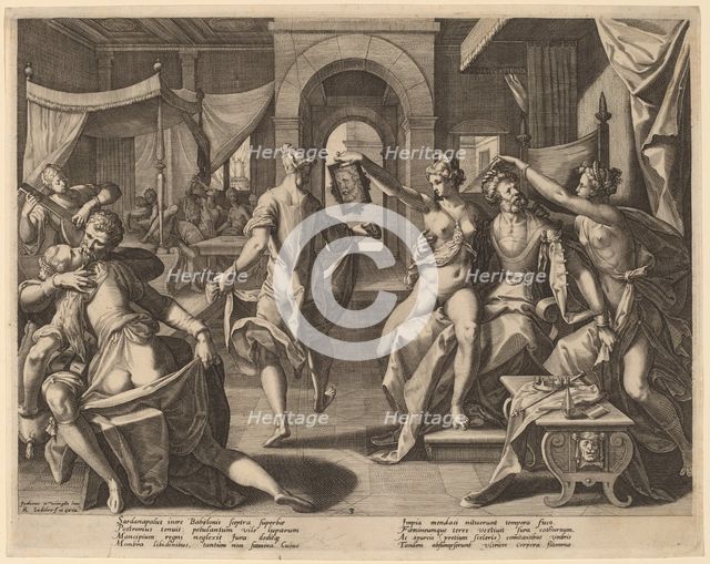Sardanapalus among the Concubines, 1589. Creator: Raphael Sadeler.