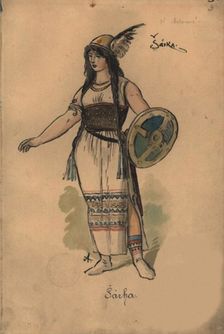 Sarka. Costume design for the opera Sarka by Zdenek Fibich, 1897. Creator: Ales, Mikolas (1852-1913)