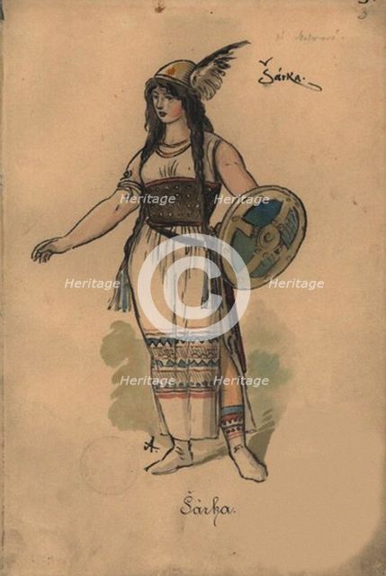 Sarka. Costume design for the opera Sarka by Zdenek Fibich, 1897. Creator: Ales, Mikolas (1852-1913).