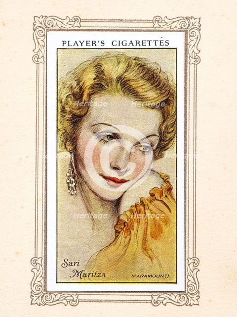 Sari Maritza Collectables Picture of movie stars that came with the Players cigarette packet, 1934.  Creator: Unknown.