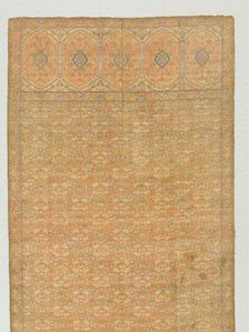 Sash with floral field and end panels on a gold ground, 1700s. Creator: Unknown