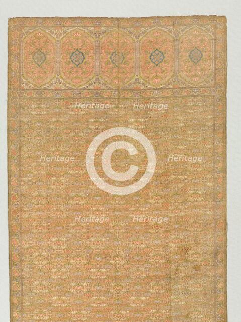 Sash with floral field and end panels on a gold ground, 1700s. Creator: Unknown.