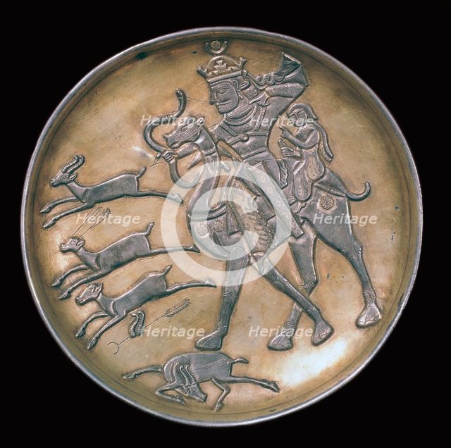 Sassanian dish showing a king hunting from camel-back. Artist: Unknown