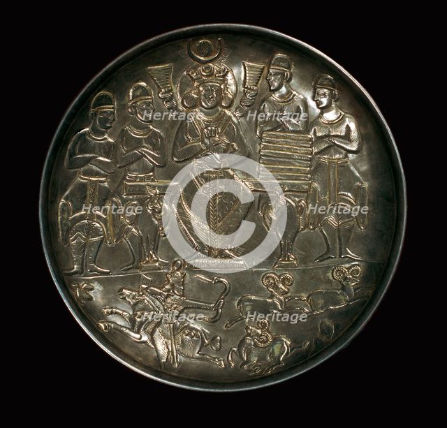 Sassanian dish showing King Khosrau I Anushirvan amongst dignitaries, 6th century. Artist: Unknown