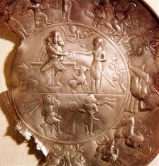 Sassanian Silver Dish (detail), people with weapons, circa late 4th century