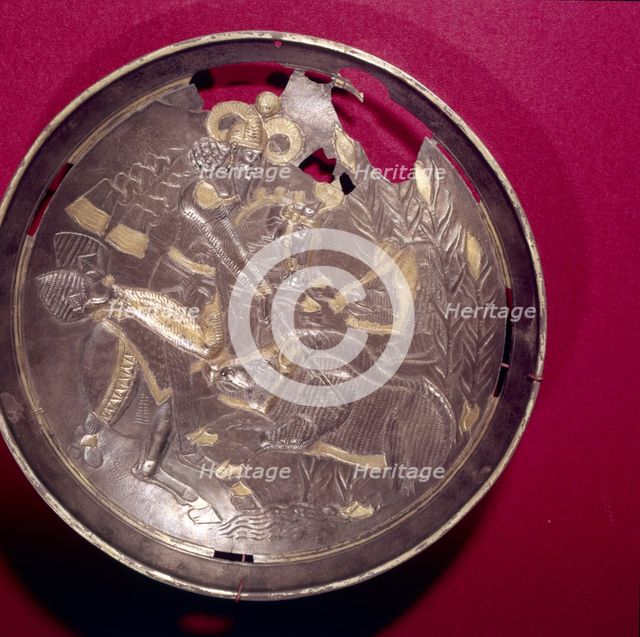 Sassanian Silver-Gilt Dish, King Hunts Boar, c 3rd-7th century Artist: Unknown.