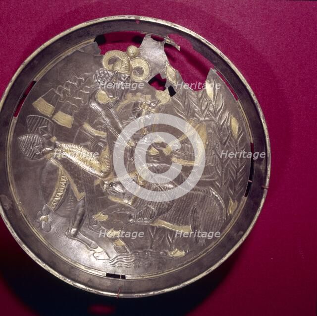 Sassanian Silver-Gilt Dish, King Hunts Boar, c 3rd-7th century Artist: Unknown.