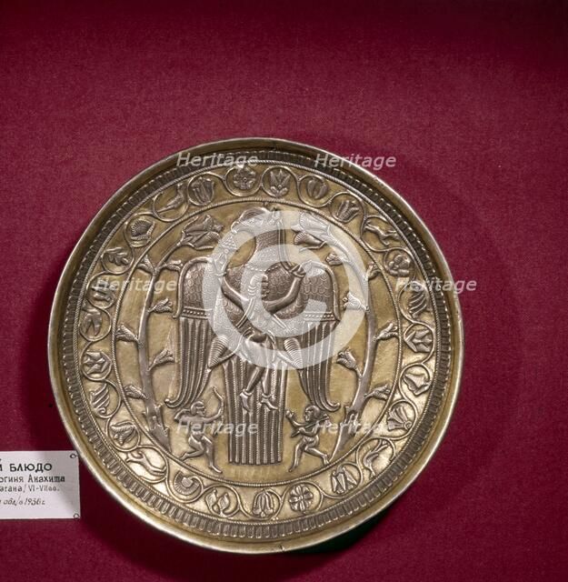 Sassanian Silver-Gilt Dish of Goddess and Bird, 6th-7th century. Artist: Unknown.