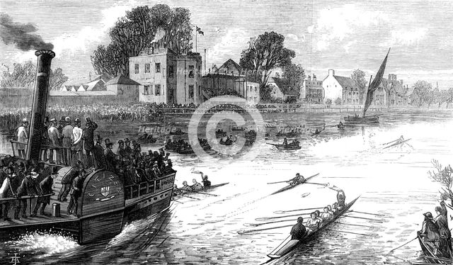 Scullers' race for the Championship of the Thames: the finish, 1874. Creator: Unknown.