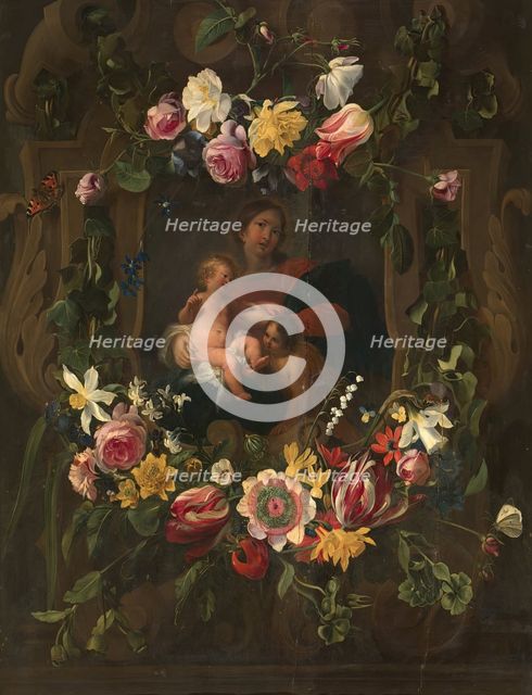 Sculpted cartouche with Virgin and Child..., early-mid 17th century.  Creators: Daniel Seghers, Cornelis Schut I.