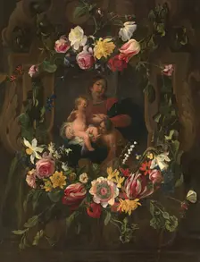 Sculpted cartouche with Virgin and Child..., early-mid 17th century. Creators: Daniel Seghers, Cornelis Schut I