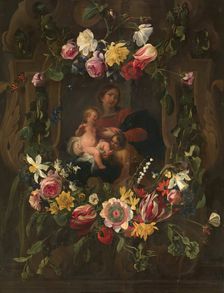 Sculpted cartouche with Virgin and Child..., early-mid 17th century. Creators: Daniel Seghers, Cornelis Schut I