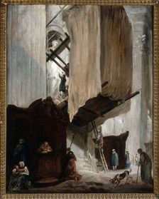 Sculpteur travaillant à la statue d'un saint à Saint-Pierre de Rome, c.1758 c.1759. Creator: Hubert Robert