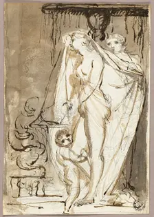 Sculptor Undraping Sculpture of a Nude Woman and Child, 1766/1831. Creator: James Northcote