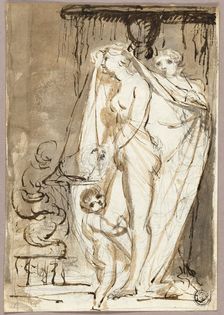 Sculptor Undraping Sculpture of a Nude Woman and Child, 1766/1831. Creator: James Northcote